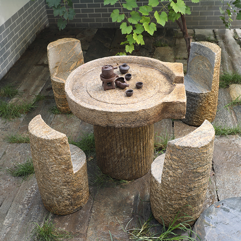石头石磨茶桌茶盘户外庭院石椅凳子花岗岩花园别墅装饰石桌子桌椅